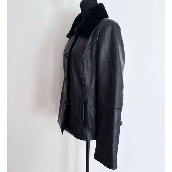 EUC BGSD 100% Lambskin Leather Sheep Shearling Fur Collar Y2K 90’s Black Jacket - Picture 5 of 14